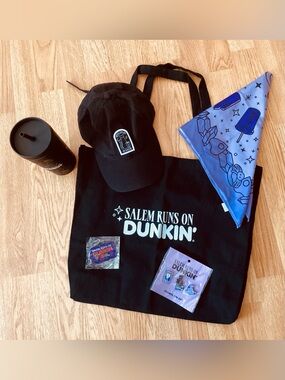 Salem Runs On Dunkin' Merchandise Set Tote Tumbler Hat Bandana Pins Keychain New